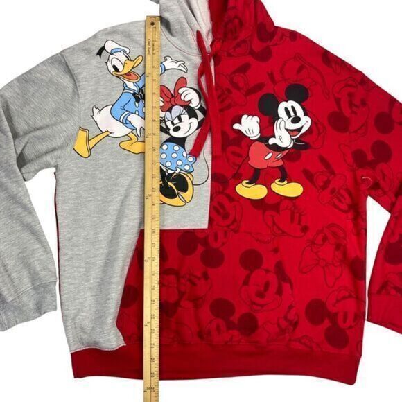 Disney Mickey and Friends Hoodie Womens Size XXL Red Grey Pouch Pocket Pullover - Picture 12 of 13
